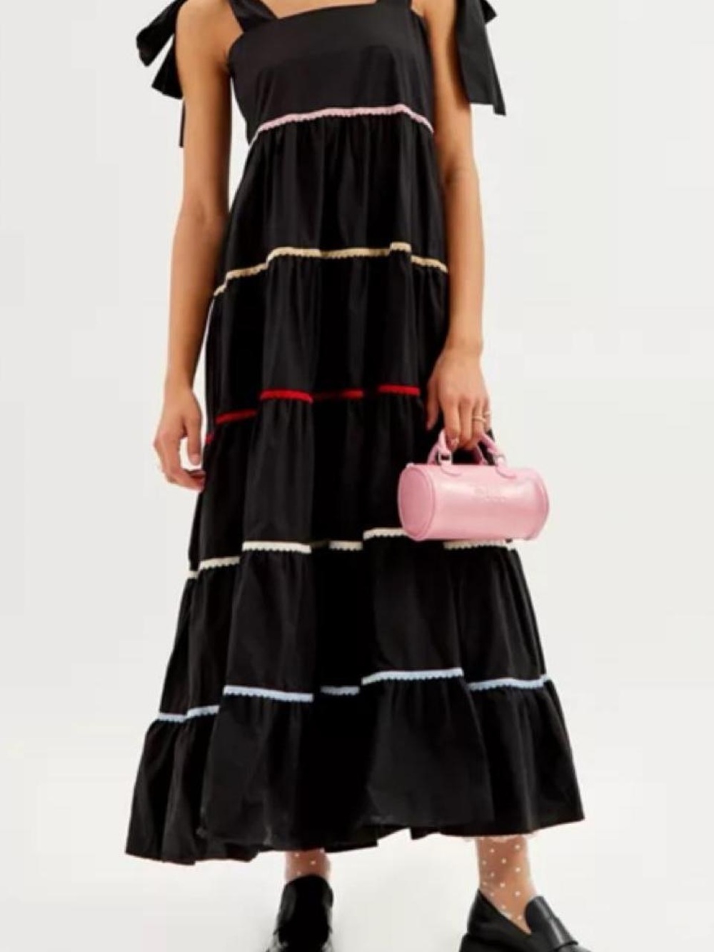 Sister Jane Black Tiered Maxi Dress with Multicolor Trim